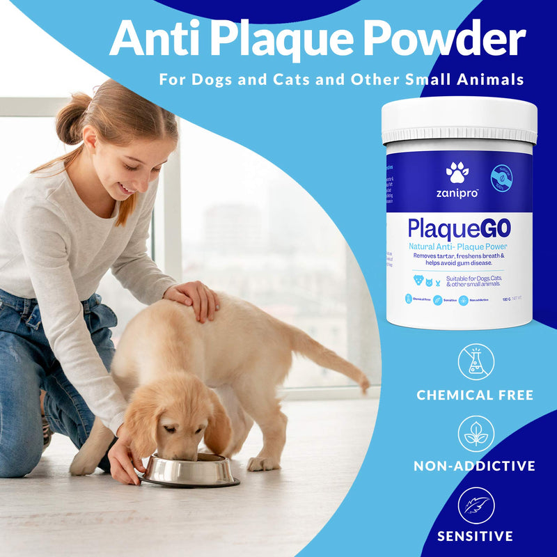 Zanipro Anti Plaque Powder - For Dogs and Cats and Pets - Natural Plaque Off - Freshens Breath - Digestive System Safe - Prevents Plaque and Tartar Build Up - Supports Gum and Teeth Health (180g) - PawsPlanet Australia