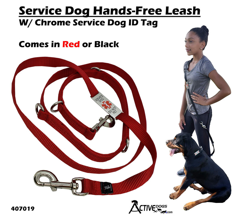 [Australia] - Activedogs Service Dog Hands-Free 7' Leash W/Chrome Service Dog ID Tag Red - 7' 