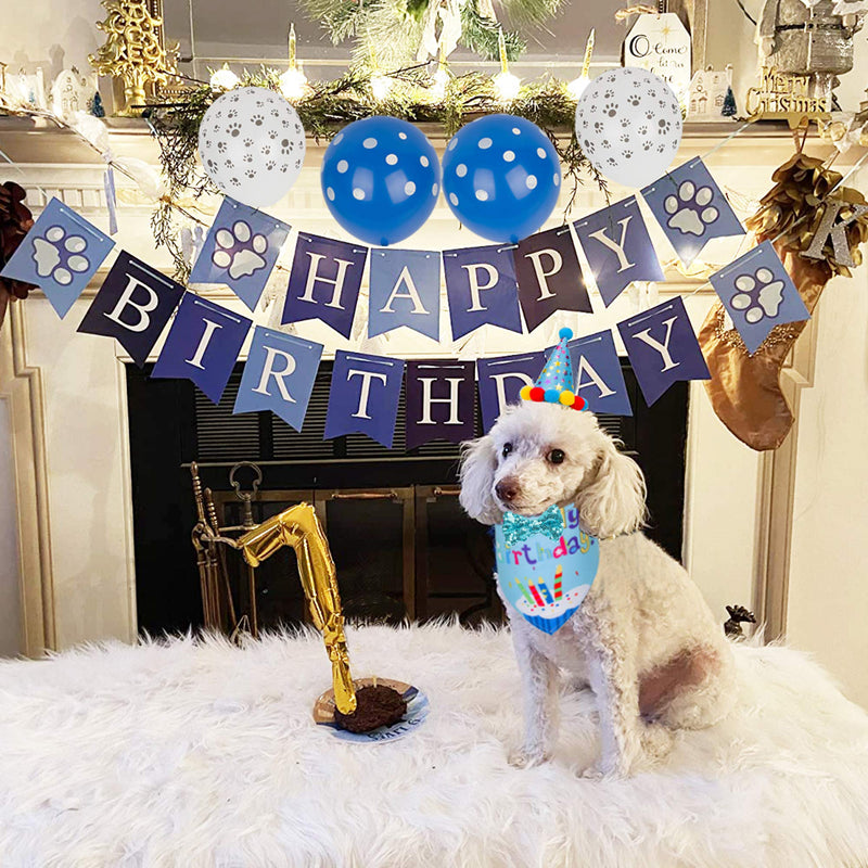 PTDECOR Dog Birthday Bandana Hat Set, Birthday Girl Dog Hat Scarf Bow tie Happy Birthday Banner Balloon Dog First Birthday Party Supplies Decorations Blue - PawsPlanet Australia