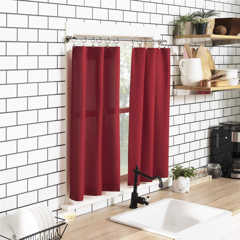 No. 918 Martine Microfiber 3-Piece Kitchen Curtain Set, 54 in x 36, Red 54 in x 36 in (3 Piece) Kitchen Set - PawsPlanet Australia