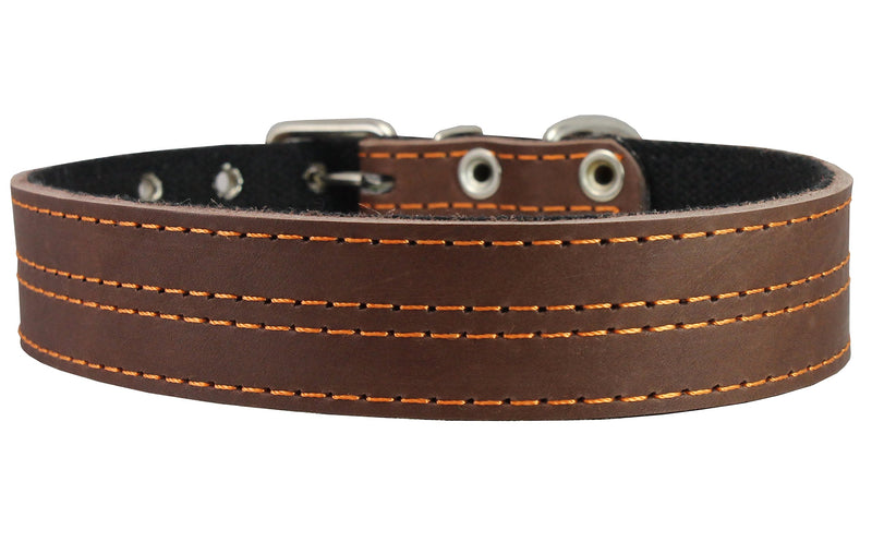[Australia] - Genuine Leather Dog Collar, Padded Brown, 1.5" Wide. Fits 14"-18" Neck Size, Medium 