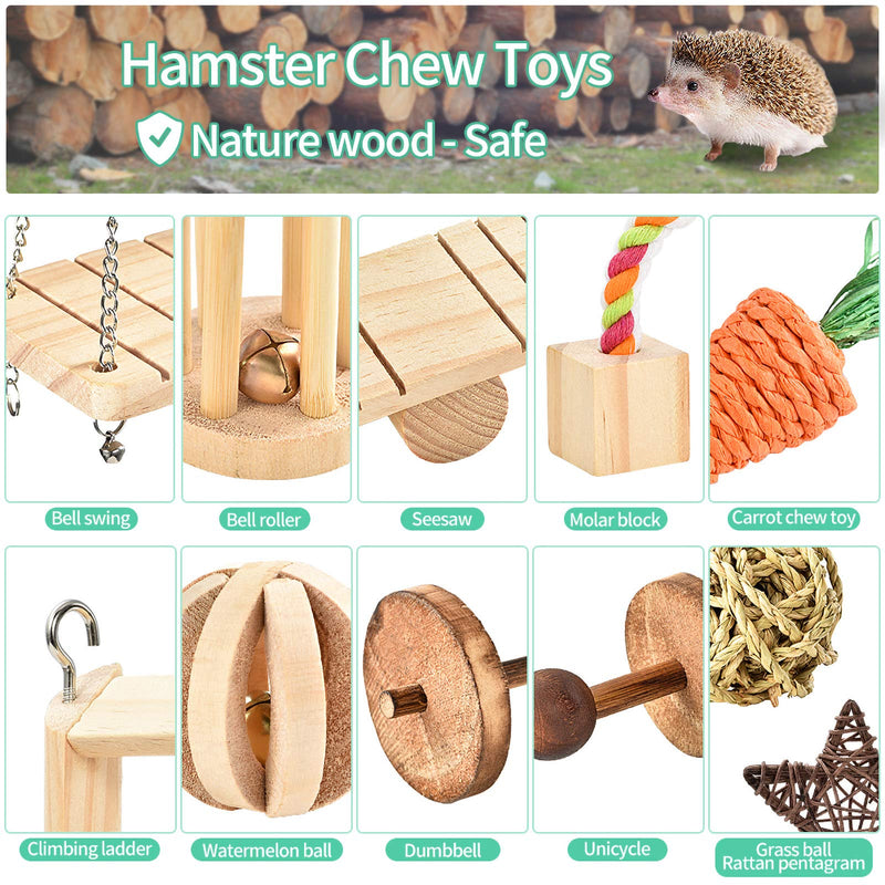 Furpaw Hamster Chew Toys, 11 Pcs Natural Wooden Exercise Toys for Guinea Pigs Syrian Hamster Rabbits, Small Animal Activity Molar Toys Relieve Boredom - PawsPlanet Australia