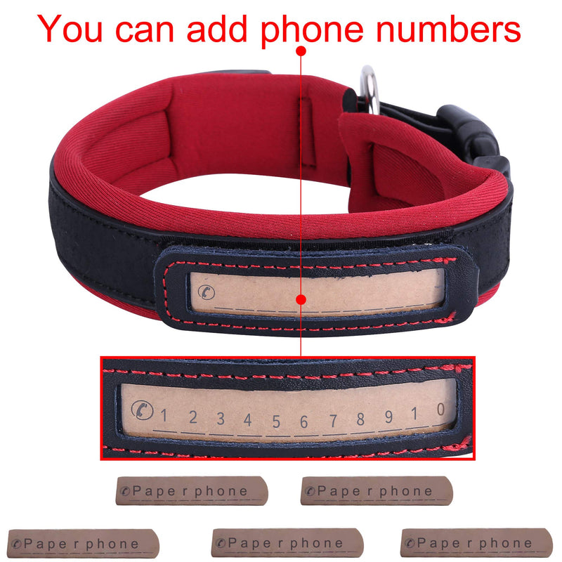 [Australia] - IDOOLS Dog Collars, Personalized Genuine Leather Ultra Soft Neoprene Padded with Custom Phone Number Engraved Plate Pet Collar for Small Medium Large Dogs Reflective Adjustable Black1 