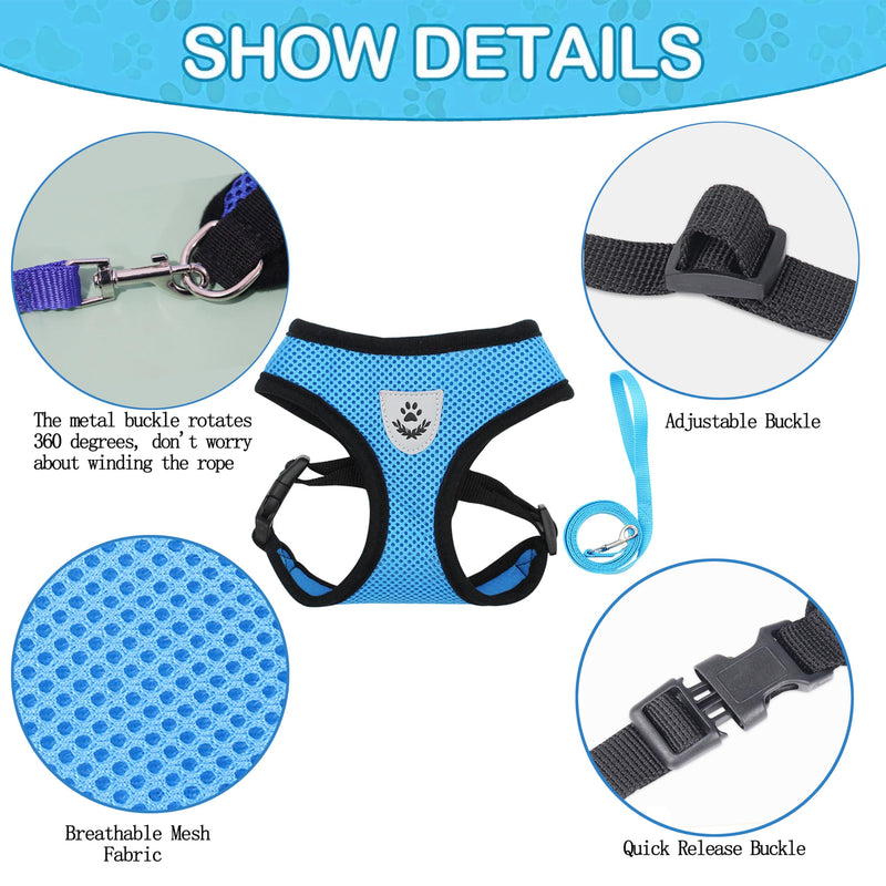 Soft Mesh Nylon Dog Vest Harness with 4ft Leash,Super Breathable Lightweight Safety Reflective Pet Harness for Dog Outdoor Walking,Adjustable Chest Belt with Quick-Release Buckle (Blue, S) blue - PawsPlanet Australia