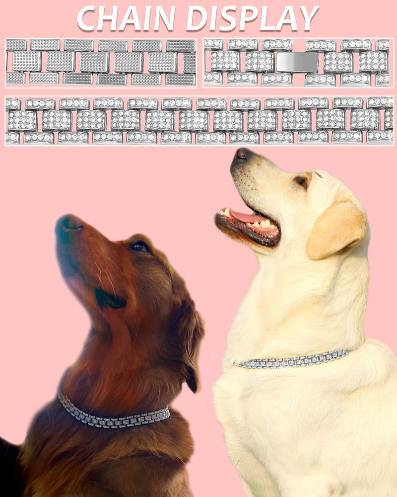 FASDECON Gold Dog Chain Collar Diamond Cuban Collar Walking Metal Chain Collar with Design Secure Buckle Dog Collars for Medium Large Dogsc (20inch, Gold) 20inch - PawsPlanet Australia