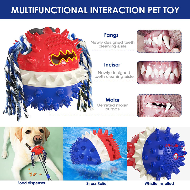 Ezire Dog Chew Toys with Double Suction Cup, Pet Rope Ball Toy for Aggressive Chewers, Interactive Teeth Cleaning Multi-Function Tug of War Squeaky Puzzle - PawsPlanet Australia