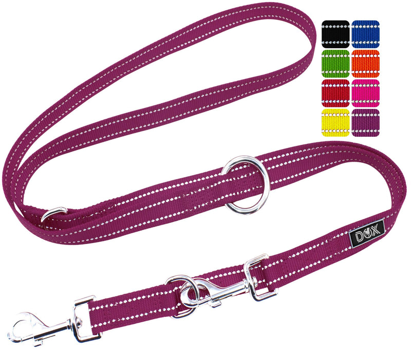 DDOXX dog leash nylon, reflective, 3-way adjustable, 2m | for small & large dogs | Double Leash Two Dog Cat Puppy | Towing leash | Lead leash | Running leash puppy leash | S, Purple Violet S - 1.5 x 200 cm - PawsPlanet Australia