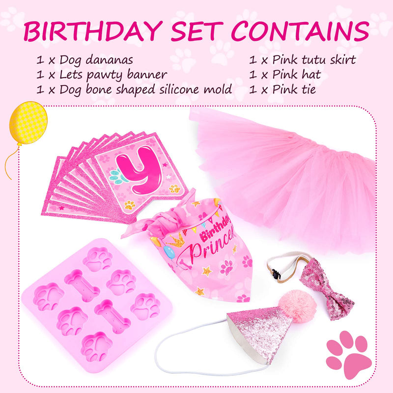 Dog Birthday Bandana Hat Set Lets Pawty Birthday Banner Girl Pink Tutu Skirt Dog Bow Tie Collar Bone Shaped Silicone Mold Dog Birthday Party Supplies - PawsPlanet Australia