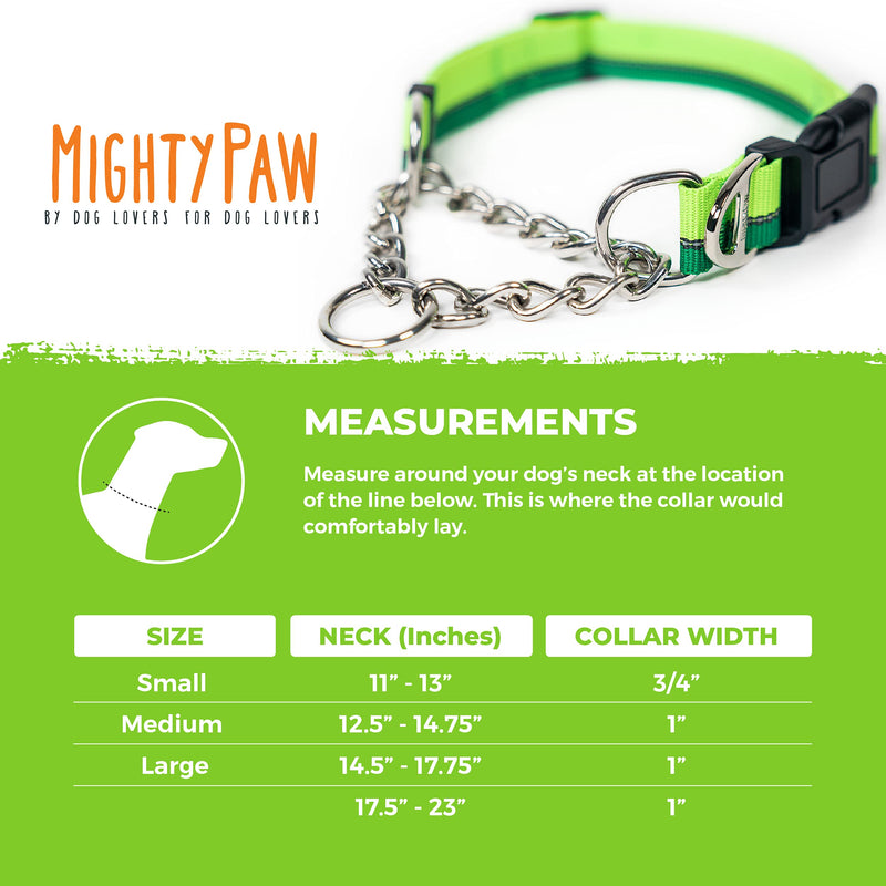 Mighty Paw Martingale Dog Collar 2.0 | Trainer Approved Limited Slip Collar with Stainless Steel Chain & Heavy Duty Buckle. Modified Cinch Collar for Gentle & Effective Pet Training S/M Green - PawsPlanet Australia