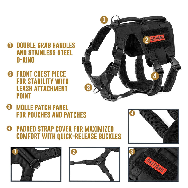 [Australia] - OneTigris Gladiator Support Dog Harness, Comfortable Non-Slide & No Pull Pet Lifting Rehabilitation Vest Medium Black 