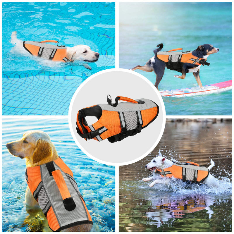 Dog Life Jacket Swimming Vest, Adjustable Dog Flotation Vest High Reflective Pet Life Preserver with Rescue Handle for Small Medium Large Dogs (Medium, Orange) - PawsPlanet Australia