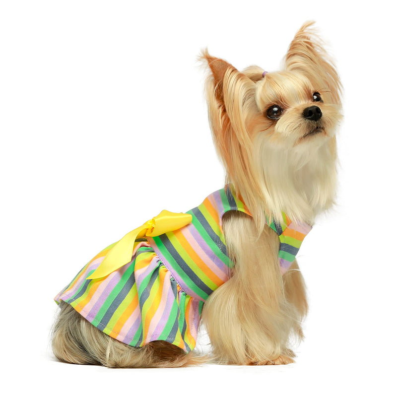 Fitwarm Dog Striped Cotton Dress, Dog Summer Clothes for Small Dogs Girl, Cat Apparel, Yellow Orange Green XS - PawsPlanet Australia