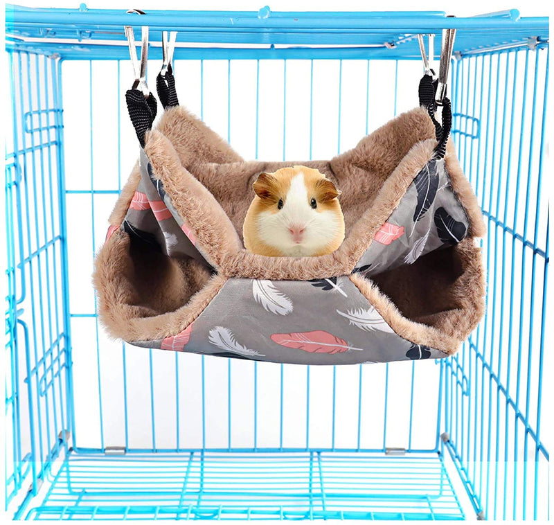 Petmolico Small Pet Hanging BunkBed Warm Hammock Bed Cage Accessories Bedding Hideout Playing Sleeping for Parrot Sugar Glider Ferret Squirrel Hamster Rat Brown Feather - PawsPlanet Australia