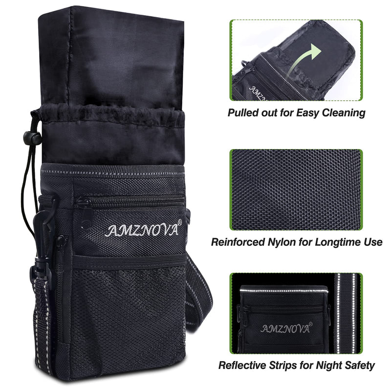 AMZNOVA Dog Treat Bag, Multi-Purpose & Portable Puppy Treat Pouch, Adjustable Waistband & Poop Bag Dispenser, 2 Sizes Dog Training Pouch for Walking, Hiking Large (Capacity: 7cup) Black - PawsPlanet Australia