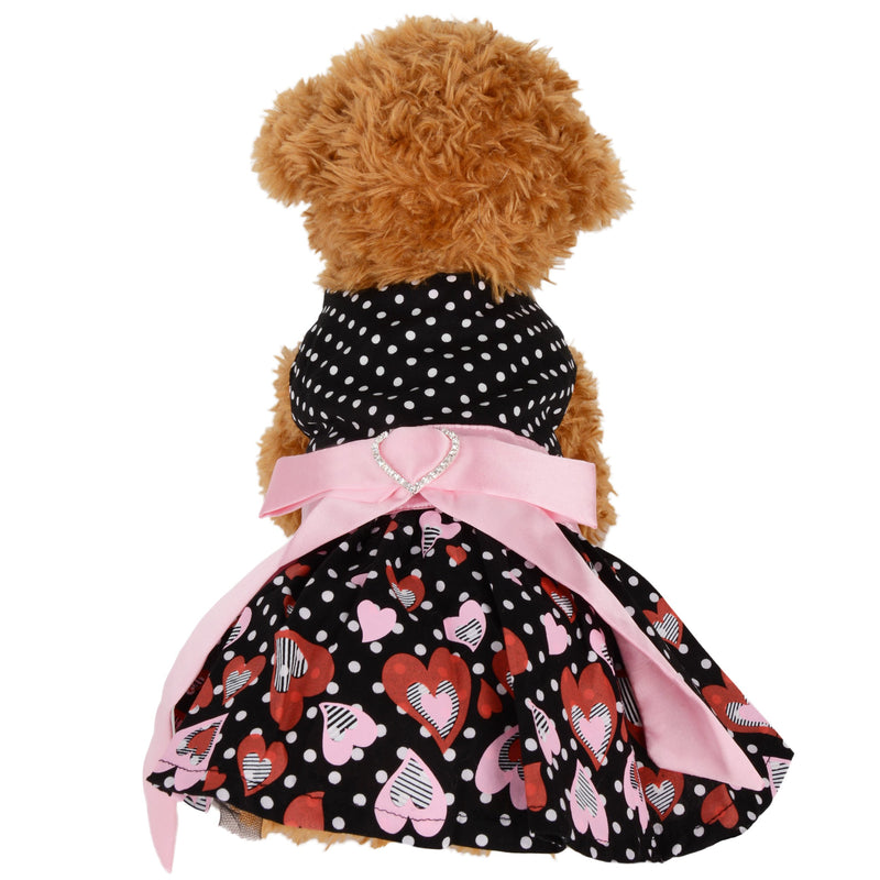 [Australia] - CueCue Pet Polka Dot Hearts Dress with Removable Heart Bow Medium 
