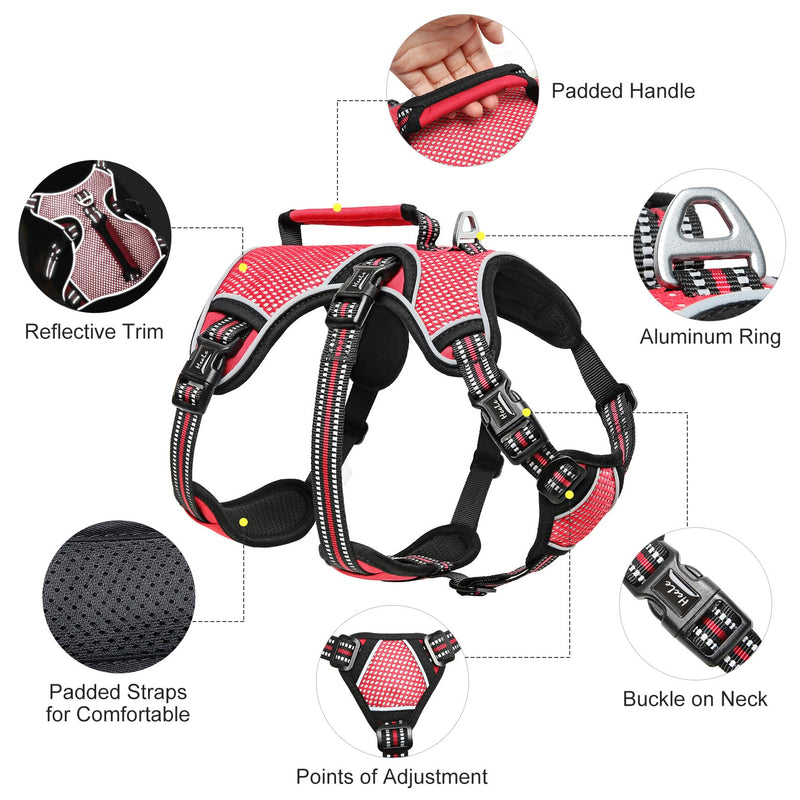 HEELE dog harness, escape-proof, buckle in the neck area, reflective, chest harness with robust handle, panic harness for dogs, dog harness with a stable impression, fits like a glove, red, L - PawsPlanet Australia