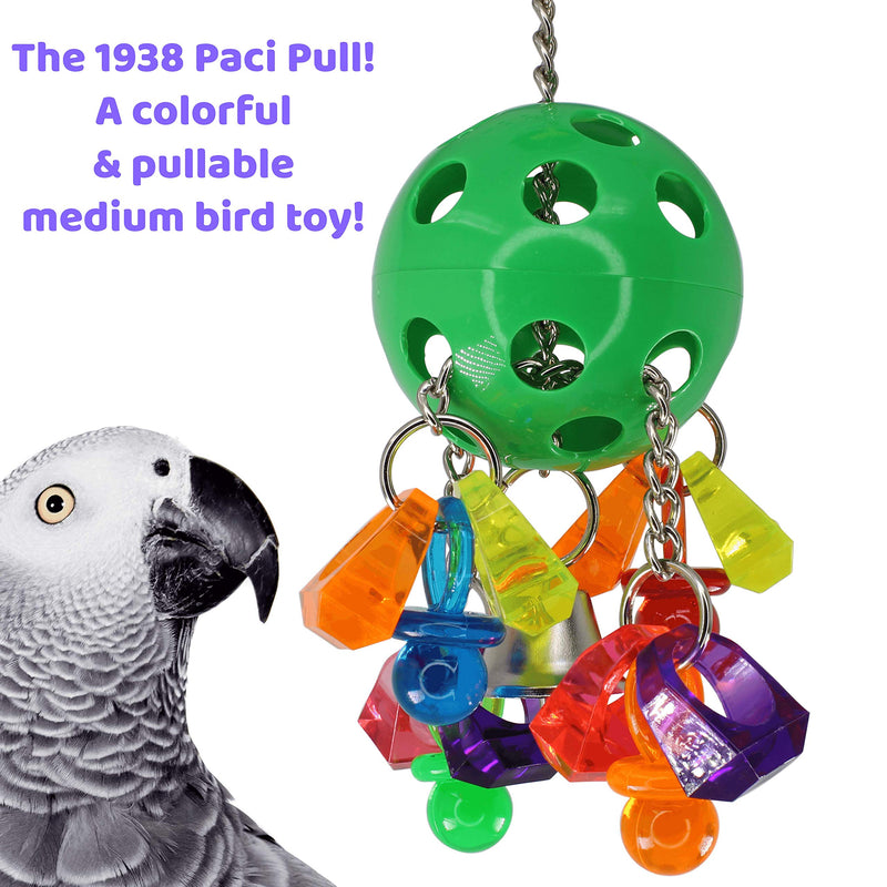 Bell Paci Pull Bonka Bird Toys Colorful Plastic Pullable Interactive Parrot African Grey Cockatoo Cockatiel Acrylic Ring & Pacifier - PawsPlanet Australia