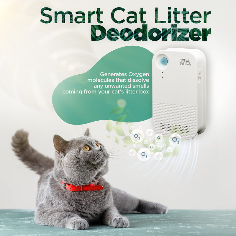 PET SOLE Cat Litter Deodorizer – Smart Litter Box Deodorizer with Auto On/Off Function – Battery-Powered Cat Litter Odor Eliminator – Odor and Dust Neutralizer with Adhesive Back Sticker - PawsPlanet Australia