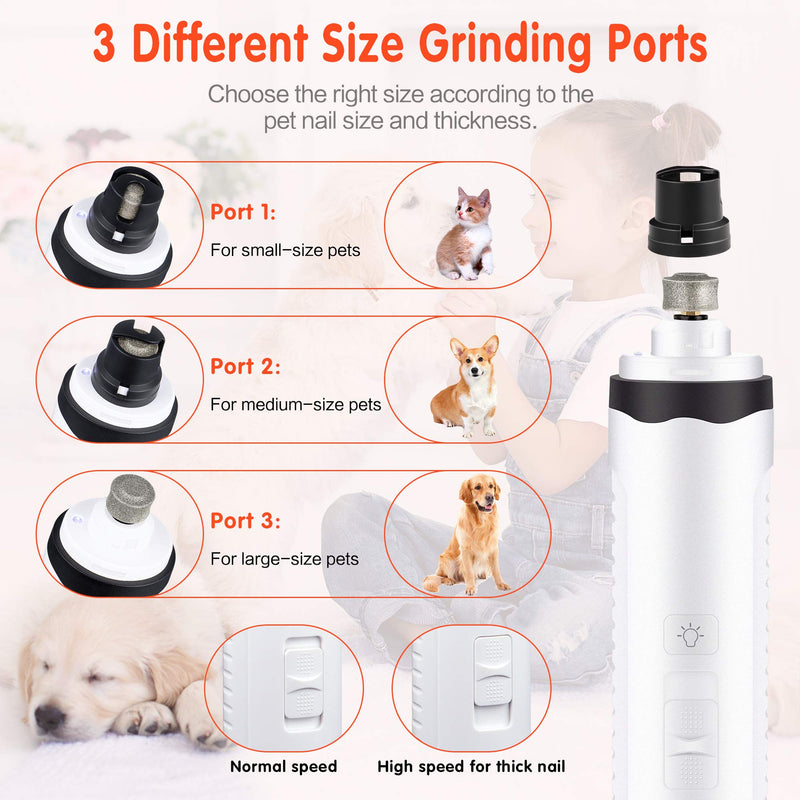 DesignSter Dog Nail Grinder with LED Light, 2 Speed 10 Working Hour Electric Pet Nail Trimmer for Dogs, Professional Painless Paws Care Grooming& Smoothing Supplies for Small Medium Large Pets - PawsPlanet Australia
