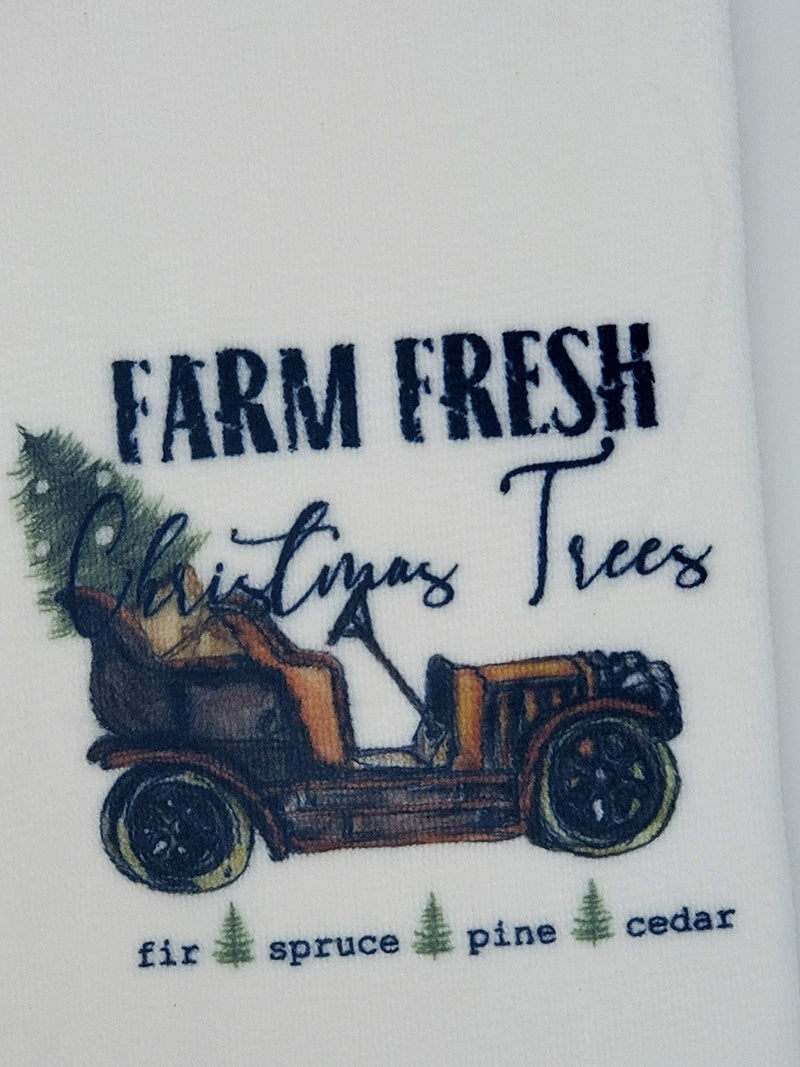 Farm Fresh Decorations - Farmhouse Hand Towel - Christmas Kitchen Towels - Vintage Car Decor - Hostess Gift - PawsPlanet Australia