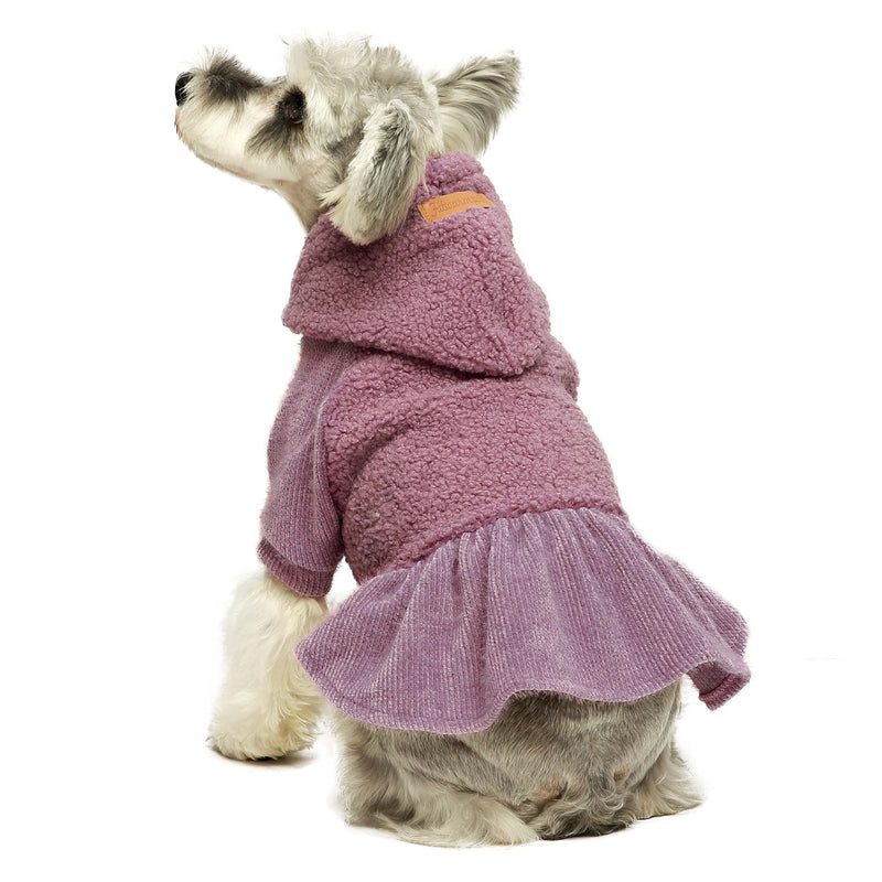 Fitwarm Fuzzy Sherpa Dog Winter Clothes Dog Hoodie Dresses Thermal Skirt Girl Doggie Dress Thick Jacket Puppy Outfits Coat Cat Sweatshirt Apparel XS Purple - PawsPlanet Australia