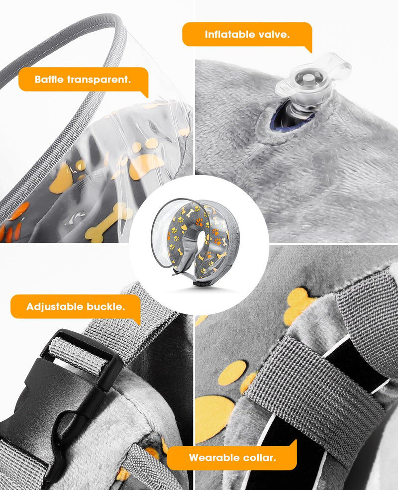 ANZOME Inflatable Neck Brace Dog and Cats After Surgery, Paw Prints Design-M M - PawsPlanet Australia