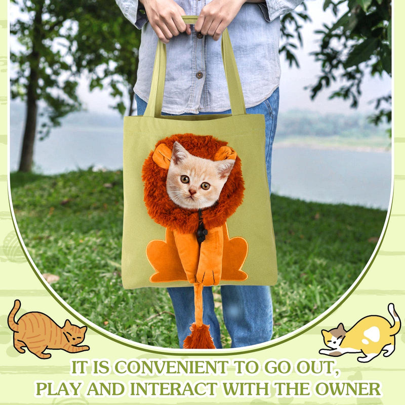 Cunno Pet Canvas Shoulder Bag Lion Shaped Cute Cat Carrier Portable Pet Canvas Shoulder Carrying Bag Chest Cat Bag Outdoor Dog Tote Bag Travel Handbag for Small Cat Dog Animal Supplies (Green) Green - PawsPlanet Australia
