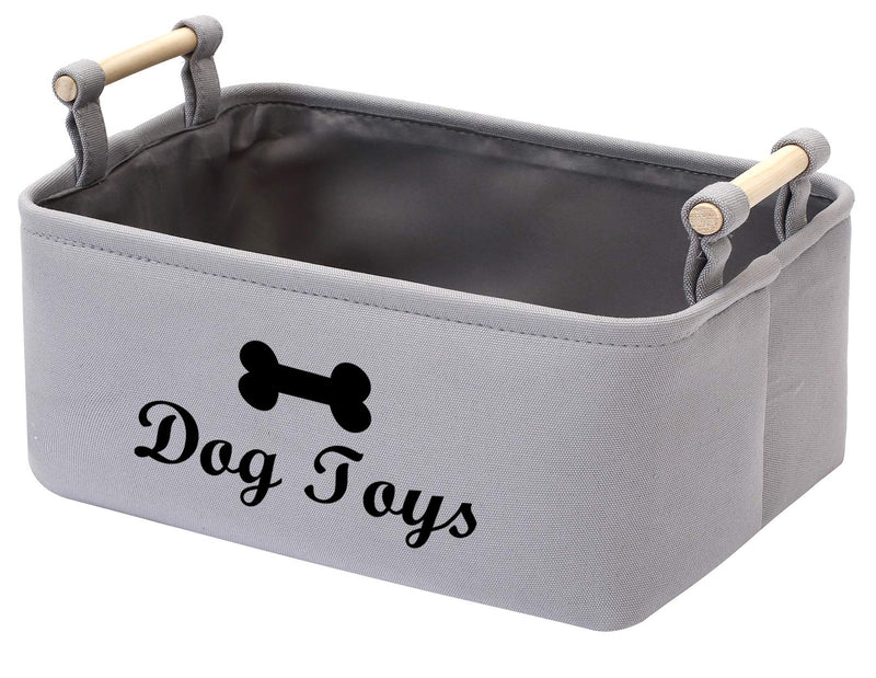 Brabtod Canvas dog toy bin and dog toy organizer basket - Idea for organizing pet toys, blankets, leashes, vest, chew toys, diaper and clothing - Grey - PawsPlanet Australia