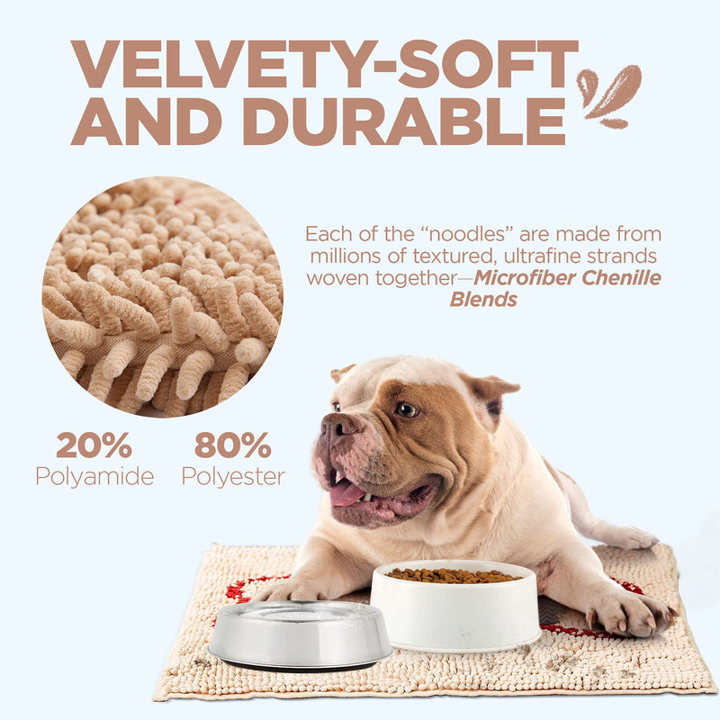 Soggy Doggy Slopmat, Ultra-Absorbent Dog Door Mat for Food and Water, Microfiber Chenille Dog Mat for Muddy Paws and Messy Eaters, Washable Indoor Dog Mats for Sleeping and Eating Beige red bone - PawsPlanet Australia