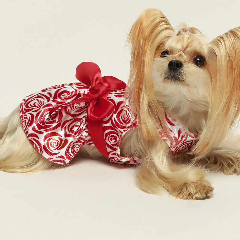 Fitwarm Dog Clothes Romantic Rose Dogs Oufit Embroidery Dog Dresses Pet Clothes Prom Puppy Dress Cat Birthday Doggie Party Gown X-Small Valentine Rose - PawsPlanet Australia