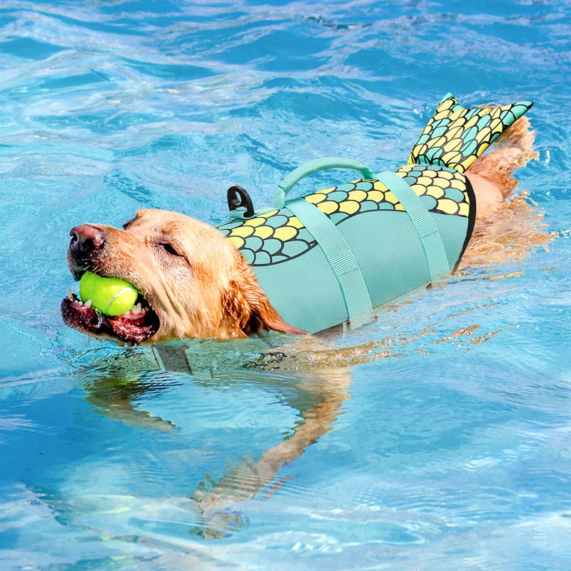 Malier Dog Life Jacket, Ripstop Dog Life Vest Adjustable Dog Life Preserver with Strong Buoyancy and Durable Rescue Handle Pet Lifesaver for Small Medium Large Dogs Swimming Boating (Green, X-Small) Green - PawsPlanet Australia
