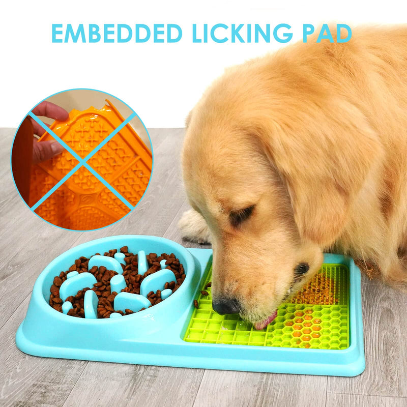 Gobeigo 2 in 1 Slow Feeder Dog Bowls & Lick Mat, Slow Down Eating for Fast Eaters, Prevent Choking/ Bloat Stop/ Anxiety Reduction/ IQ Treat, Peanut Butter Lick Pad for Puppy Small Medium Lagre Dogs Blue/Green - PawsPlanet Australia