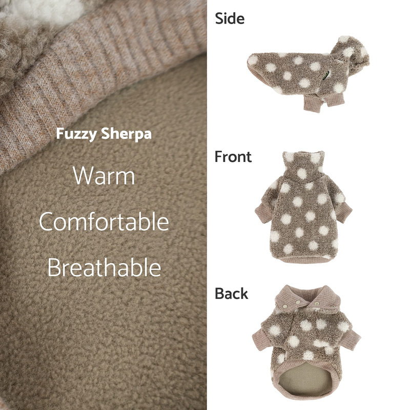 Fitwarm Sherpa Polka Dot Dog Coat Turtleneck Fuzzy Doggie Sweater Puppy Winter Clothes Doggy Knitted Outfits Pet Cold Weather Clothes Cat Apparel XS Khaki - PawsPlanet Australia