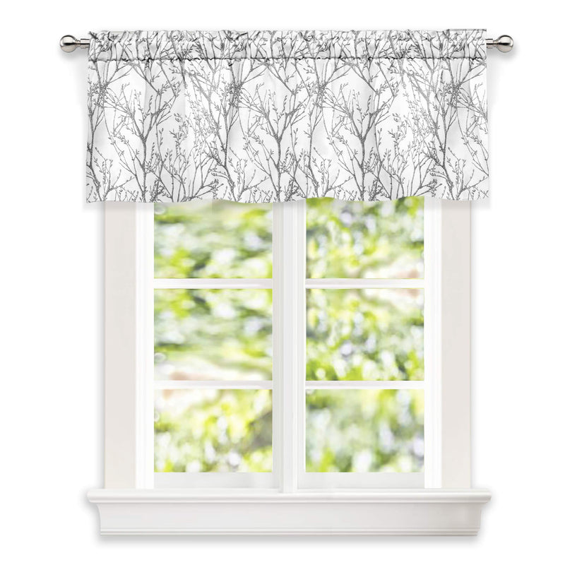 DriftAway Tree Branch Abstract Ink Printing Lined Thermal Insulated Window Curtain Valance Rod Pocket 52 Inch by 18 Inch Plus 2 Inch Header Silver Gray 1 Pack 52"x18" - PawsPlanet Australia