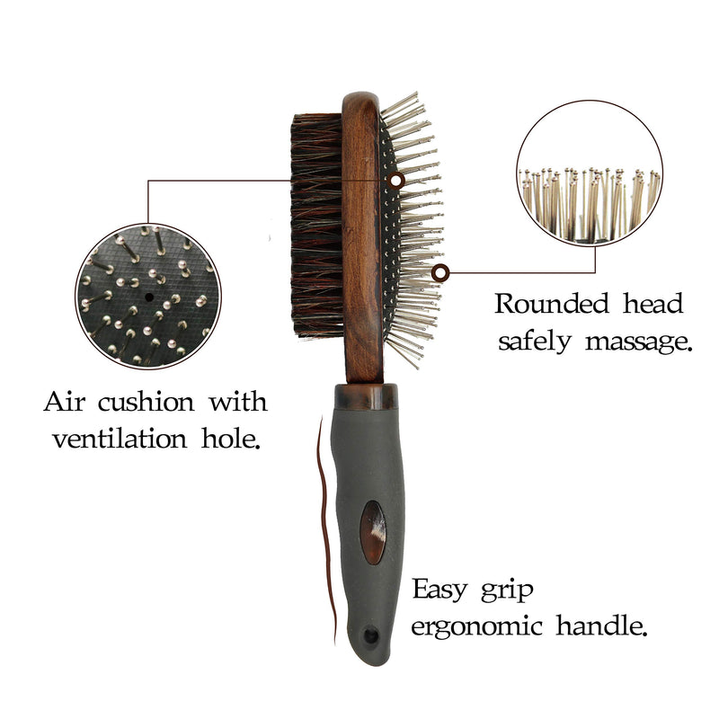 [Australia] - Dog Brush for Grooming, Double Sided Pin&Bristle Brush Removing Shedding Hair, Dog Brush for Short Medium or Long Hair, Cat Brush Grooming Comb for Detangling and Dirt Cleaning, Lotus Wood 