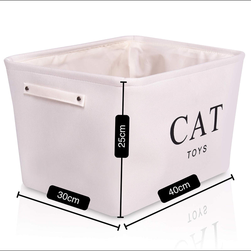 Cream Canvas Cat Toy Basket - High Quality Box for Cats Toy Storage. 40cms (16in) x 30cms (12in) x 25cms (10in) - PawsPlanet Australia