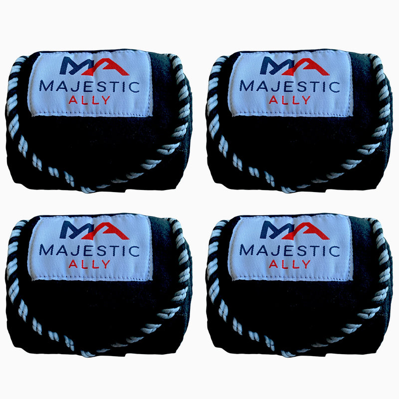 Majestic Ally Fleece Polo Leg Wraps with Braided Rope for Horses - Set of 4-5" X 10' Black - PawsPlanet Australia