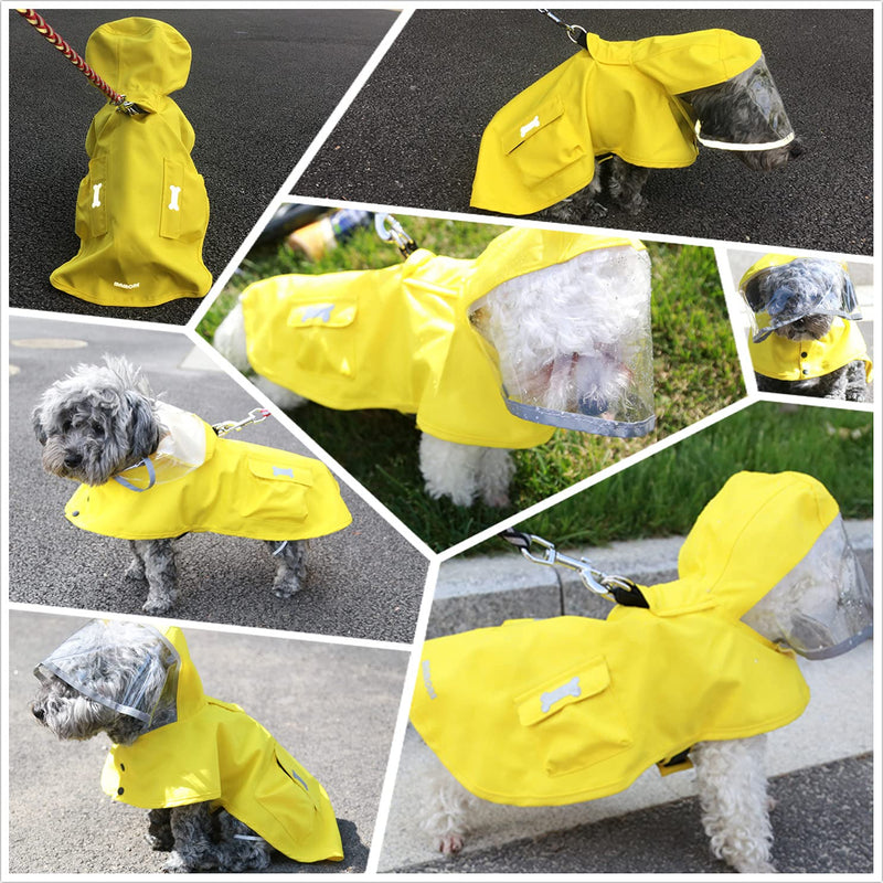 Dog Waterproof Raincoat with Poncho Hoodie, High Reflective Adjustable Yellow Pet Rain Jacket with Leash Hole for Small Medium and Large Dogs(Medium) - PawsPlanet Australia