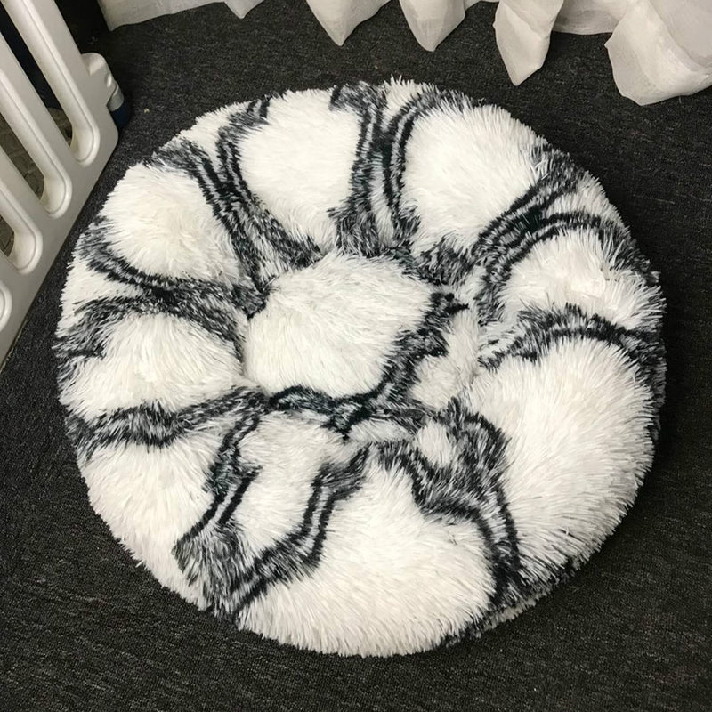 Round Calming Dog Beds for Small Dogs Donut Washable Cat Bed Soft Fluffy Warming Pet Sleeping Bed, Non Slip Bottom 20'' Black White Plaid 20 Inch - PawsPlanet Australia