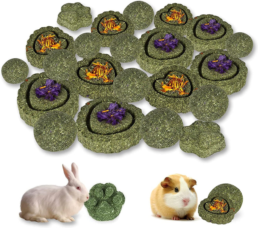 Pack of 22 rabbit toys, rabbit chew toys, guinea pig chew toys, small animals chew toys, natural timothy hay cakes small animals dental care chew balls snacks for rabbits hamsters - PawsPlanet Australia