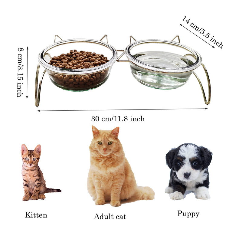 Elevated Pet Bowls for Cats and Small Dogs, 12° Tilted Raised Bowls, Feeding Dishes for Food and Water, Thicken Solid Glass Stand Feeder Set for Cats and Puppy - PawsPlanet Australia
