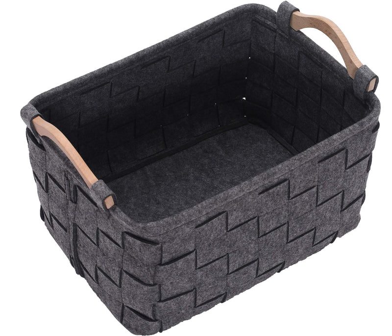 Xbopetda Felt Storage Basket Storage Bin with Wooden Handles Dog Toy Basket - Pet Toy Storage Basket Living Room Sundries Storage-Medium Gray Medium Gray - PawsPlanet Australia