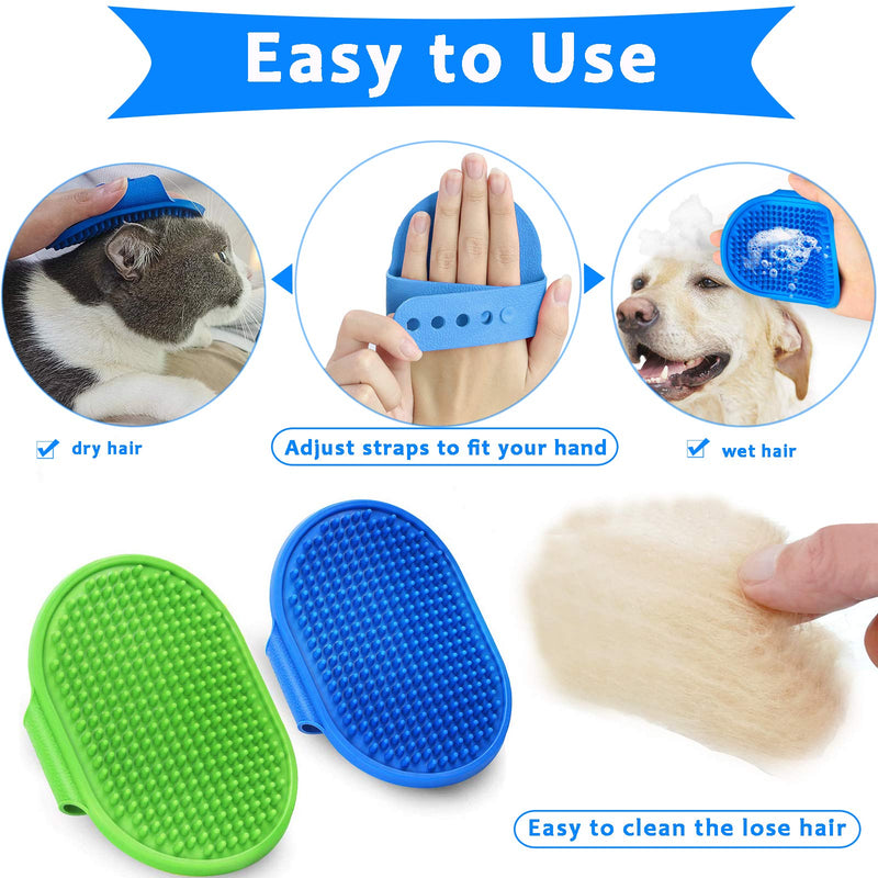 Dog Bath Brush, 2 Pcs Pet Grooming Brush Cat Shampoo Brush Shower Wash Brush Rubber Soothing Massager with Adjustable Handle, Mitt Comb for Long Short Haired Puppy Washing Grooming (Blue+Green) Blue+Green - PawsPlanet Australia