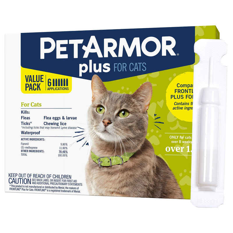 PETARMOR Plus Flea & Tick Prevention for Cats with Fipronil, Waterproof, Long-Lasting & Fast-Acting Topical Cat Flea Treatment 6 COUNT - PawsPlanet Australia