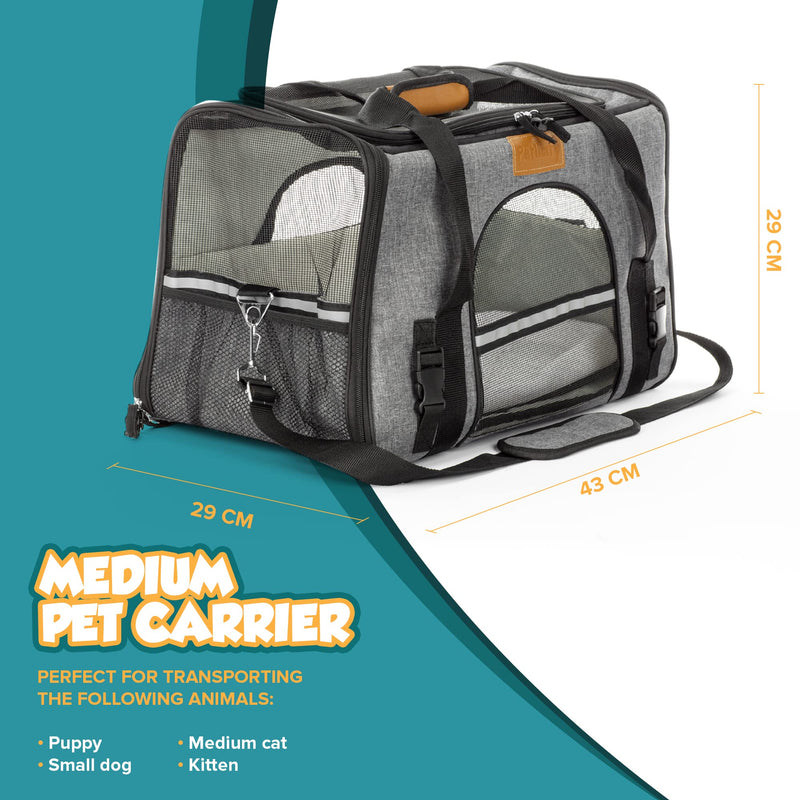 Petlicity Pet Carrier Linen Effect Folding Bag With Top And Side Opening, Removable Mat, Pet Dog Cat Puppy Transport, Breathable Mesh, Polar Fleece, Faux Leather with shoulder Strap (M (up to 17lb)) M (up to 17lb) - PawsPlanet Australia