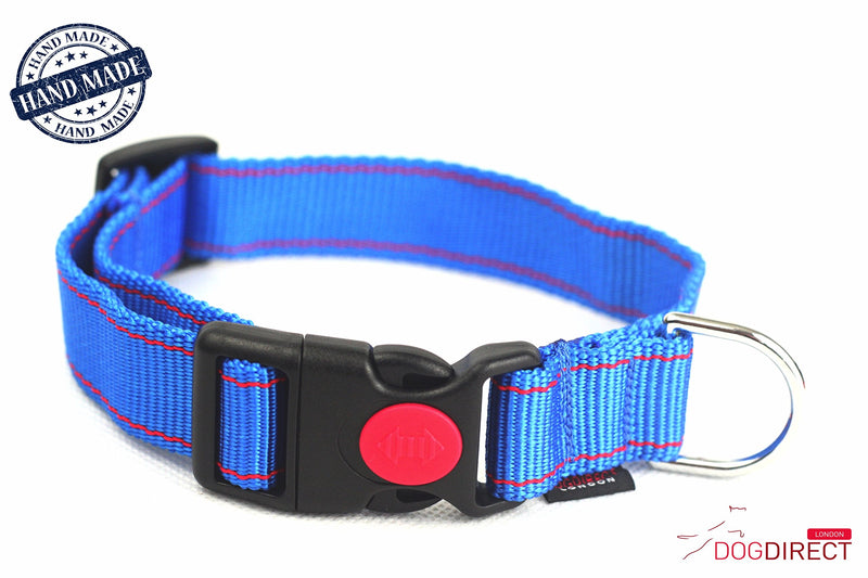 DOG COLLAR L and M size, HAND MADE, STRONG with a LOCKING MECHANISM for dog's safety Genuine DogDirect London (Medium, Blue-red) OM7 Medium - PawsPlanet Australia