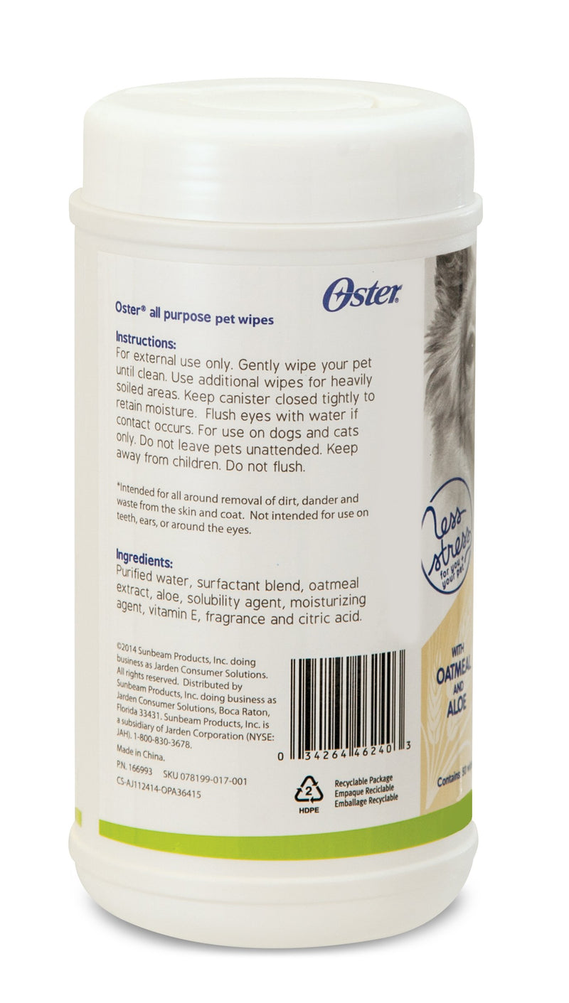 [Australia] - Oster Oatmeal Naturals All-Purpose Pet Wipes, Fresh Clean, 50 Count (078199-017-000) 