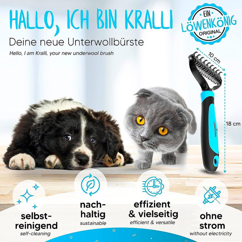 LÖWENKÖNIG® KRALLI 2.0 [Improved undercoat brush 2024] for fur from 1.5cm I Extremely effective undercoat comb easily removes undercoat and tangles + top hair protection | Ideal for thinning - PawsPlanet Australia