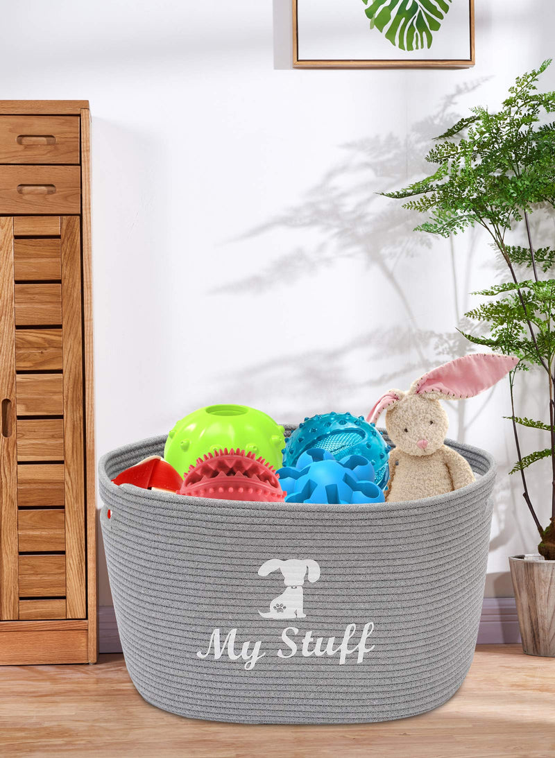 Morezi Durable Cotton rope round dog toy basket with handle, large dog bin, pet bed, pet toy box- Perfect for organizing pet toys, blankets, dog chew toy, leashes - Gray - PawsPlanet Australia