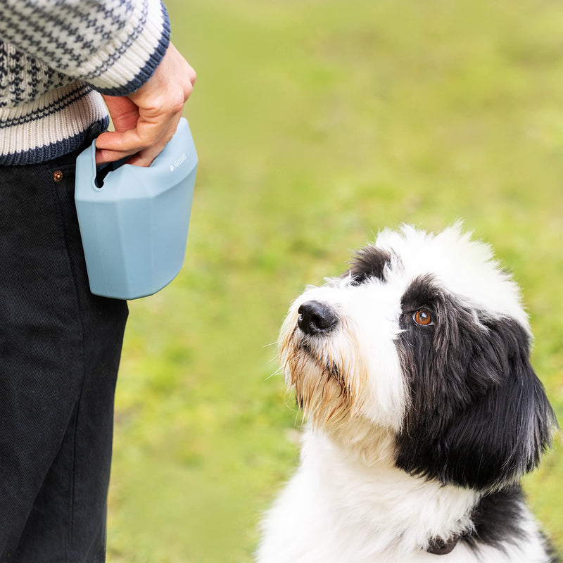 Navaris Silicone Dog Treat Pouches (Set of 2) - Dog Treat Pouch Holder Bag with Clip for Training, Treats, Leash - Polyhedron Design - Blue and Gray - PawsPlanet Australia